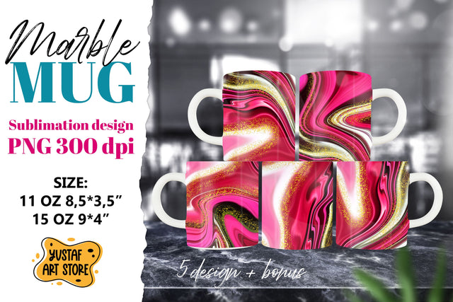 Marble sublimation mug. Pink Glow fluid art marble 5 design Sublimation Yustaf Art Store 