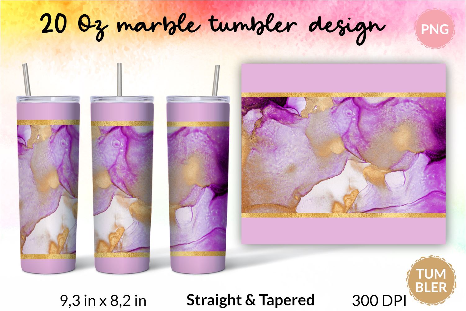 Marble Tumbler Sublimation Wrap. Black Purple Tumbler Design - So