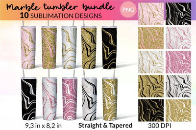 Marble Tumbler Glitter Wrap Design Sublimation Bundle for 20 Oz Skinny Tumbler Straight and Tapered PNG Sublimation KatineDesign 