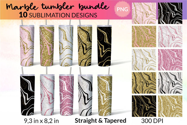 Marble Tumbler Glitter Wrap Design Sublimation Bundle for 20 Oz Skinny Tumbler Straight and Tapered PNG Sublimation KatineDesign 