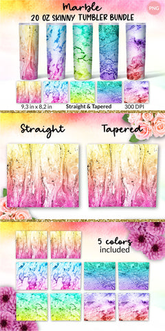 Marble Tumbler, Yellow Pink, Blue Purple, Teal Yellow, Teal Purple, Purple Red, Abstarct Ombre Colorful Tumbler, Gradient Wrap Design Sublimation Bundle for 20 Oz Skinny Tumbler Straight and Tapered PNG Sublimation KatineDesign 