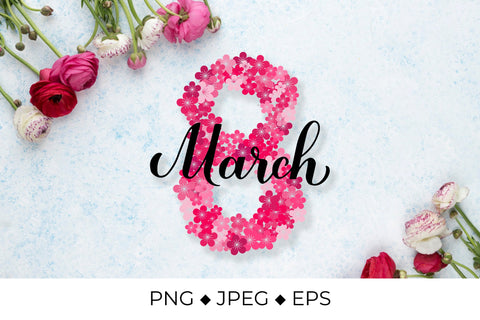 March 8 calligraphy lettering. International Womens Day Sublimation LaBelezoka 