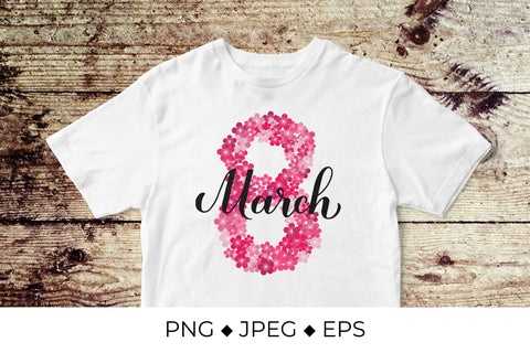 March 8 calligraphy lettering. International Womens Day Sublimation LaBelezoka 