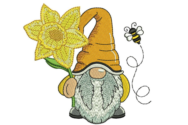 March Daffodil Gnome Embroidery Design, Month Flower Embroidery Embroidery/Applique DESIGNS NextEmbroidery 