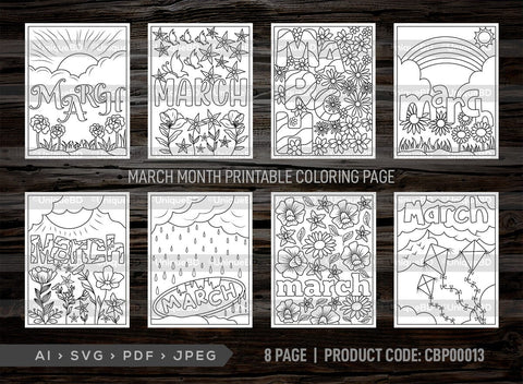 March Month Printable Coloring Page Bundle, PDF Colouring Book, Instant Download, CBP00013 SVG ETC Craft 