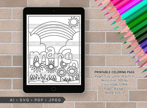March Month Printable Coloring Page Bundle, PDF Colouring Book, Instant Download, CBP00013 SVG ETC Craft 
