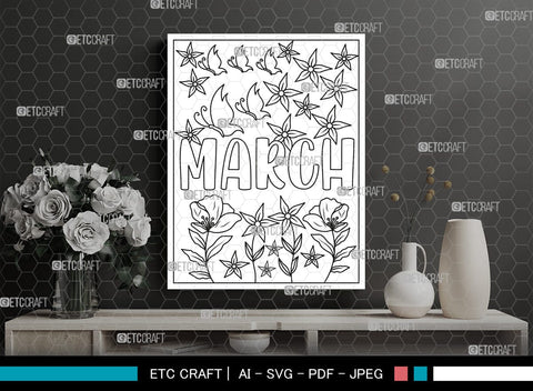 March Month Printable Coloring Page, PDF Colouring Book, Instant Download, CBP00013 SVG ETC Craft 
