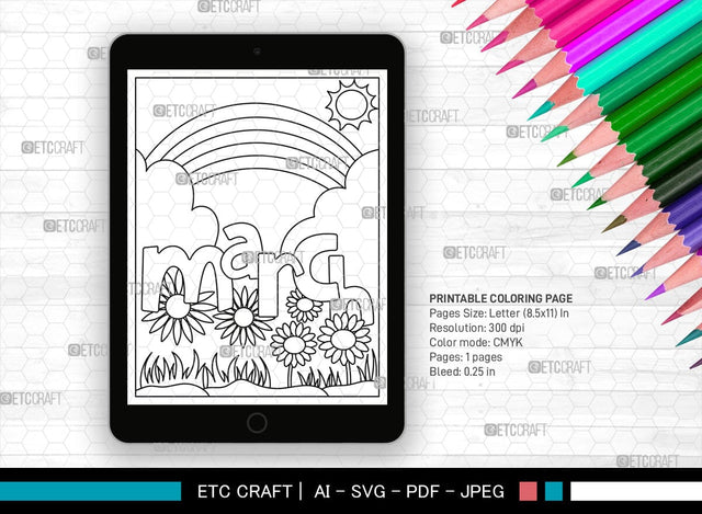 March Month Printable Coloring Page, PDF Colouring Book, Instant Download, CBP00013 SVG ETC Craft 