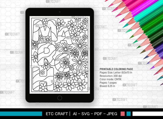 March Month Printable Coloring Page, PDF Colouring Book, Instant Download, CBP00013 SVG ETC Craft 