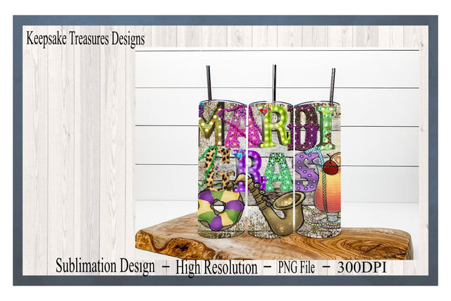 Mardi Gras 20oz Skinny Tumbler Wrap, PNG Sublimation Design, Mardi Gras PNG, Wood Background Sublimation Keepsake Treasures Designs LLC. 