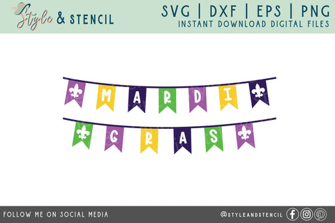 Mardi Gras Banner SVG - Mardi Gras SVG Style and Stencil 