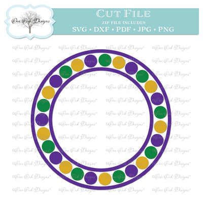 Mardi Gras Bead Circle Monogram Frame SVG One Oak Designs 