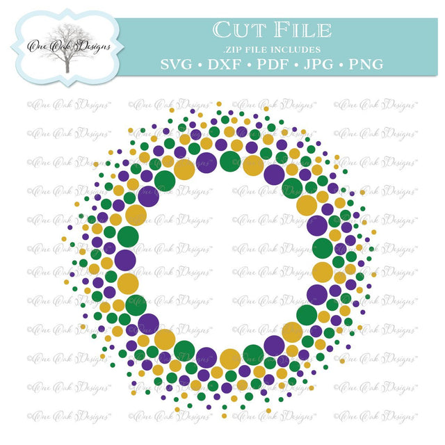 Mardi Gras Bead Dot Circle Monogram Frame SVG One Oak Designs 