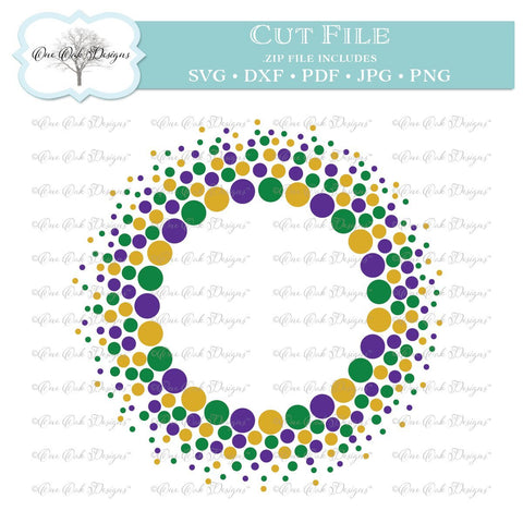 Mardi Gras Bead Dot Circle Monogram Frame SVG One Oak Designs 