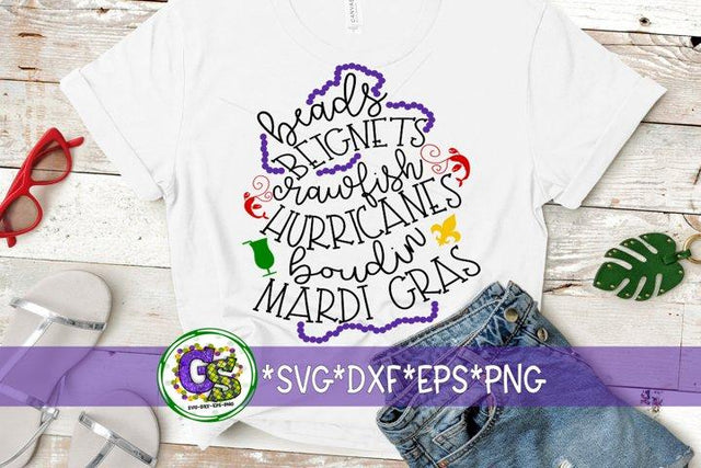 Mardi Gras Beads and Beignets SVG DXF EPS PNG SVG Greedy Stitches 