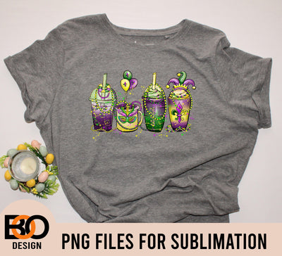 Mardi Gras Coffee Cups Png Sublimation Design, Mardi Gras Png, Coffee Cups Png, Fleur De Lis Png, Mardi Gras CoffeePng, Digital Download Sublimation BOO-design 
