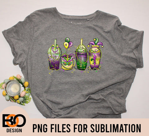 Mardi Gras Coffee Cups Png Sublimation Design, Mardi Gras Png, Coffee Cups Png, Fleur De Lis Png, Mardi Gras CoffeePng, Digital Download Sublimation BOO-design 