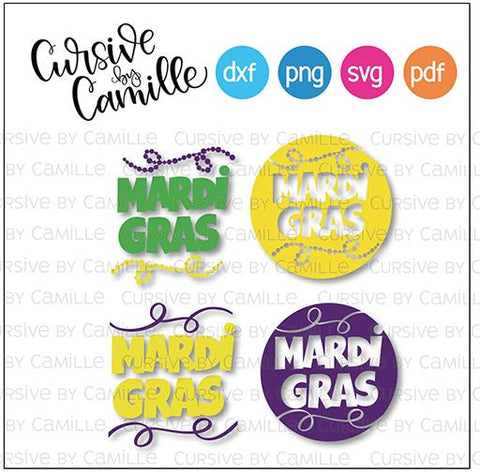 Mardi Gras Cut File SVG Cursive by Camille 