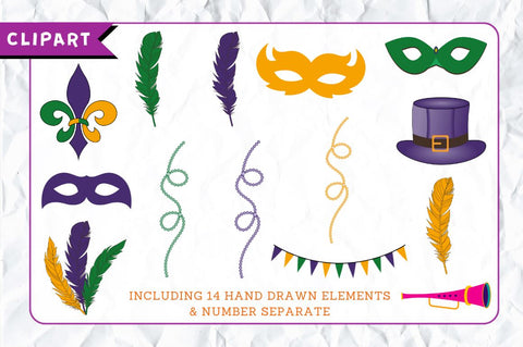 Mardi Gras Doodle Alphabet with Hand Drawn Numbers & Clipart Font Regulrcrative 