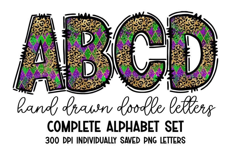 Mardi Gras Doodle Letter Alpha Sublimation BijouBay 