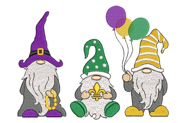 Mardi Gras gnomes embroidery design, 3 sizes, Instant download Embroidery/Applique DESIGNS ArtEMByNatalia 