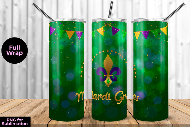 Mardi Gras Gold & Green 20 oz Skinny Tumbler Wrap Sublimation Design Sublimation Sublimatiz Designs 