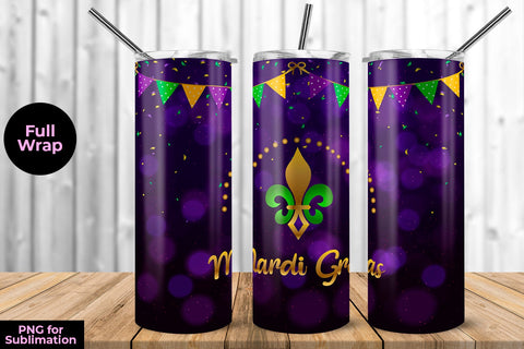 Mardi Gras Gold & Purple 20 oz Skinny Tumbler Wrap Sublimation Design Sublimation Sublimatiz Designs 