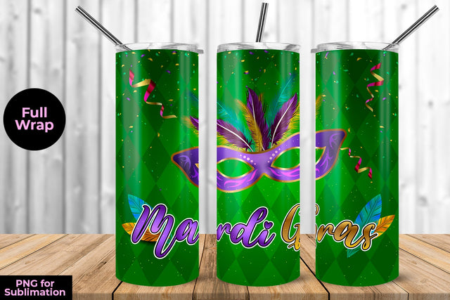 Mardi Gras Green Background 20 oz Skinny Tumbler Wrap Sublimation Design Sublimation Sublimatiz Designs 
