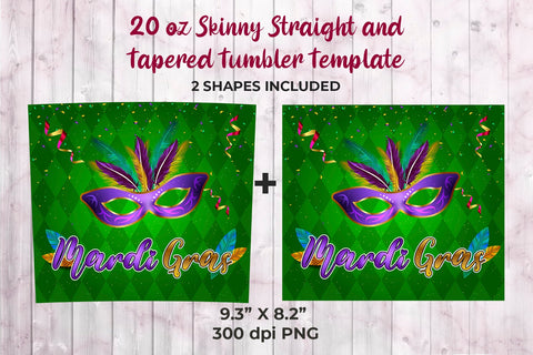 Mardi Gras Green Background 20 oz Skinny Tumbler Wrap Sublimation Design Sublimation Sublimatiz Designs 