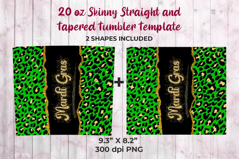 Mardi Gras Green Leopard 20 oz Skinny Tumbler Wrap Sublimation Design Sublimation Sublimatiz Designs 