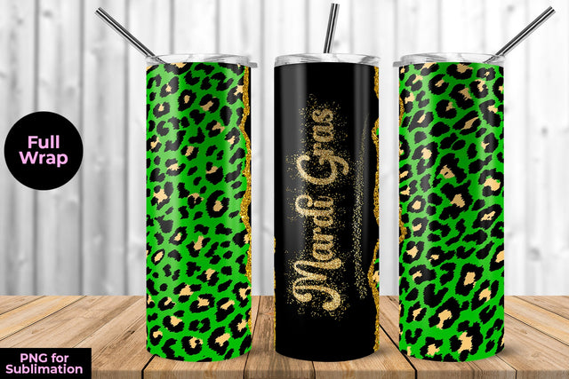 Mardi Gras Green Leopard 20 oz Skinny Tumbler Wrap Sublimation Design Sublimation Sublimatiz Designs 