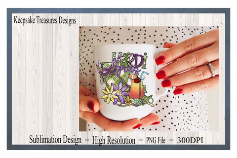 Mardi Gras, Hand Drawn Louisiana State Map, PNG Sublimation Design Sublimation Keepsake Treasures Designs LLC. 