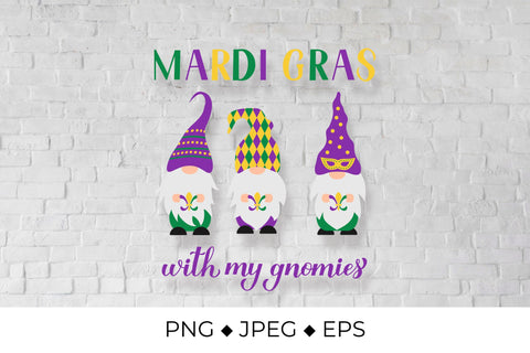 Mardi Gras hand lettering with cute Nordic gnomes Sublimation LaBelezoka 