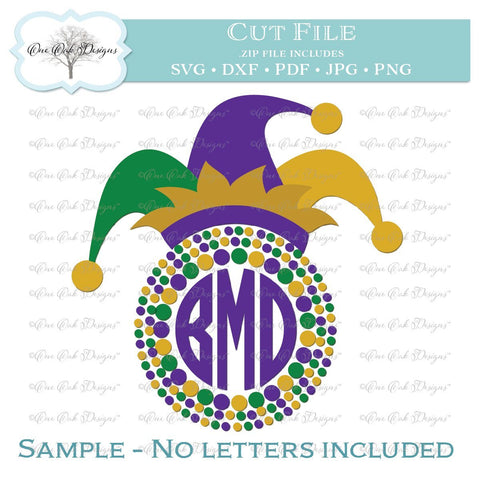 Mardi Gras Hat Circle Monogram Frame SVG One Oak Designs 