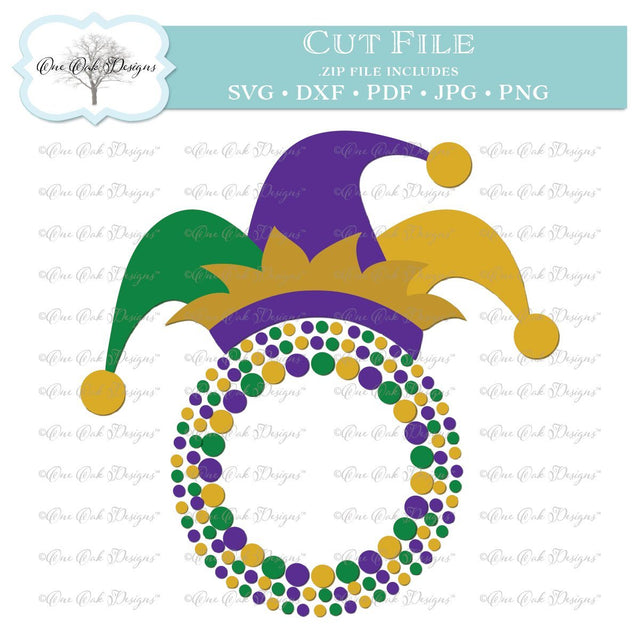 Mardi Gras Hat Circle Monogram Frame SVG One Oak Designs 