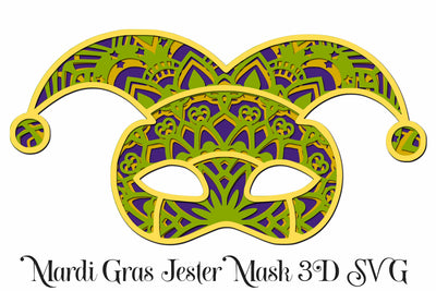 Mardi Gras Jester Mask Layered Mandala - 3D Layered SVG file, 4 layers SVG Digital Honeybee 