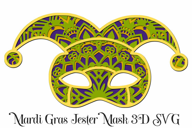 Mardi Gras Jester Mask Layered Mandala - 3D Layered SVG file, 4 layers SVG Digital Honeybee 