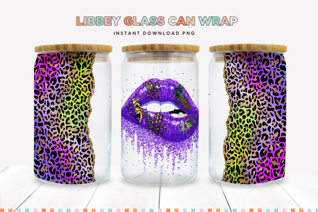 Mardi Gras Libbey Glass Sublimation Wrap PNG Sublimation BijouBay 