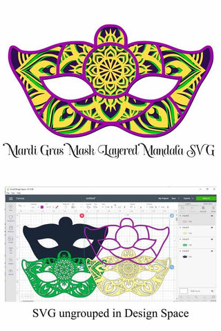 Mardi Gras Mask Layered 3D Mandala SVG SVG Digital Honeybee 
