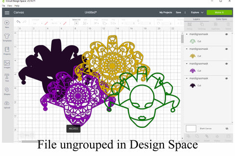 Mardi Gras Mask Layered Mandala - 3D Layered SVG file, 4 layers SVG Digital Honeybee 