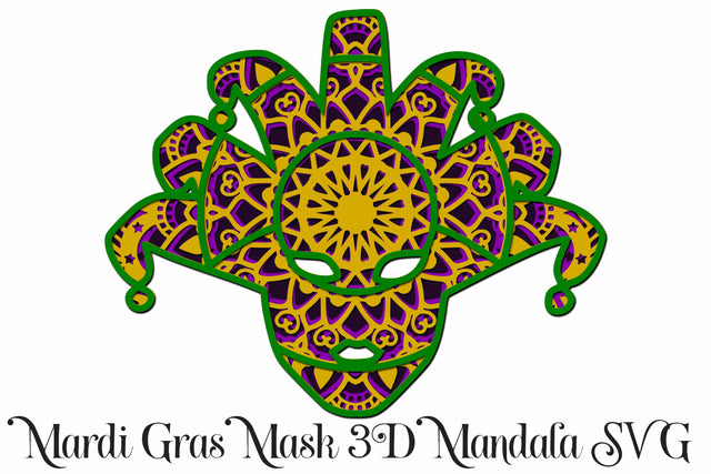Mardi Gras Mask Layered Mandala - 3D Layered SVG file, 4 layers SVG Digital Honeybee 