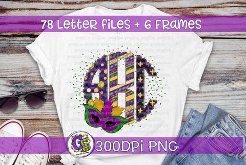 Mardi Gras Monogram Set PNG for Sublimation Sublimation Greedy Stitches 