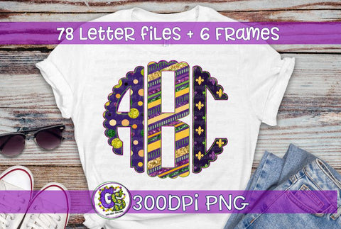 Mardi Gras Monogram Set PNG for Sublimation Sublimation Greedy Stitches 