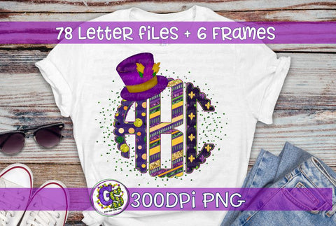 Mardi Gras Monogram Set PNG for Sublimation Sublimation Greedy Stitches 