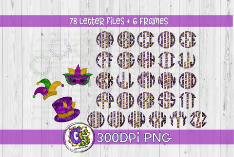 Mardi Gras Monogram Set PNG for Sublimation Sublimation Greedy Stitches 