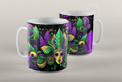 Mardi Gras Mug, Mardi Gras Carnival Mask Png, Fleur De Lis Mug Sublimation Design PNG, Mardi Gras Gift, 11 & 15 Oz Mug Cricut Press Wrap Sublimation Syre Digital Creations 