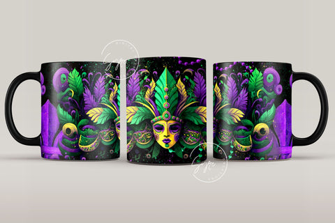 Mardi Gras Mug, Mardi Gras Carnival Mask Png, Fleur De Lis Mug Sublimation Design PNG, Mardi Gras Gift, 11 & 15 Oz Mug Cricut Press Wrap Sublimation Syre Digital Creations 