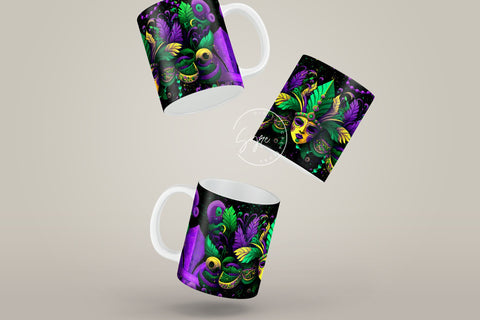 Mardi Gras Mug, Mardi Gras Carnival Mask Png, Fleur De Lis Mug Sublimation Design PNG, Mardi Gras Gift, 11 & 15 Oz Mug Cricut Press Wrap Sublimation Syre Digital Creations 