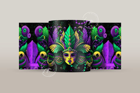 Mardi Gras Mug, Mardi Gras Carnival Mask Png, Fleur De Lis Mug Sublimation Design PNG, Mardi Gras Gift, 11 & 15 Oz Mug Cricut Press Wrap Sublimation Syre Digital Creations 