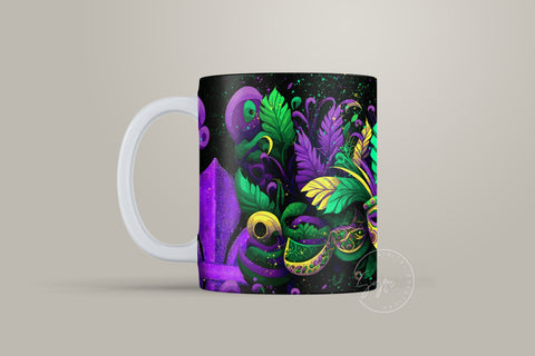 Mardi Gras Mug, Mardi Gras Carnival Mask Png, Fleur De Lis Mug Sublimation Design PNG, Mardi Gras Gift, 11 & 15 Oz Mug Cricut Press Wrap Sublimation Syre Digital Creations 